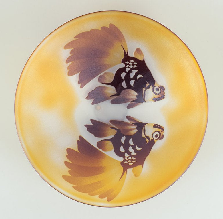 Paul Hoff for Kosta Boda, Sweden. Unique art glass bowl. Fish