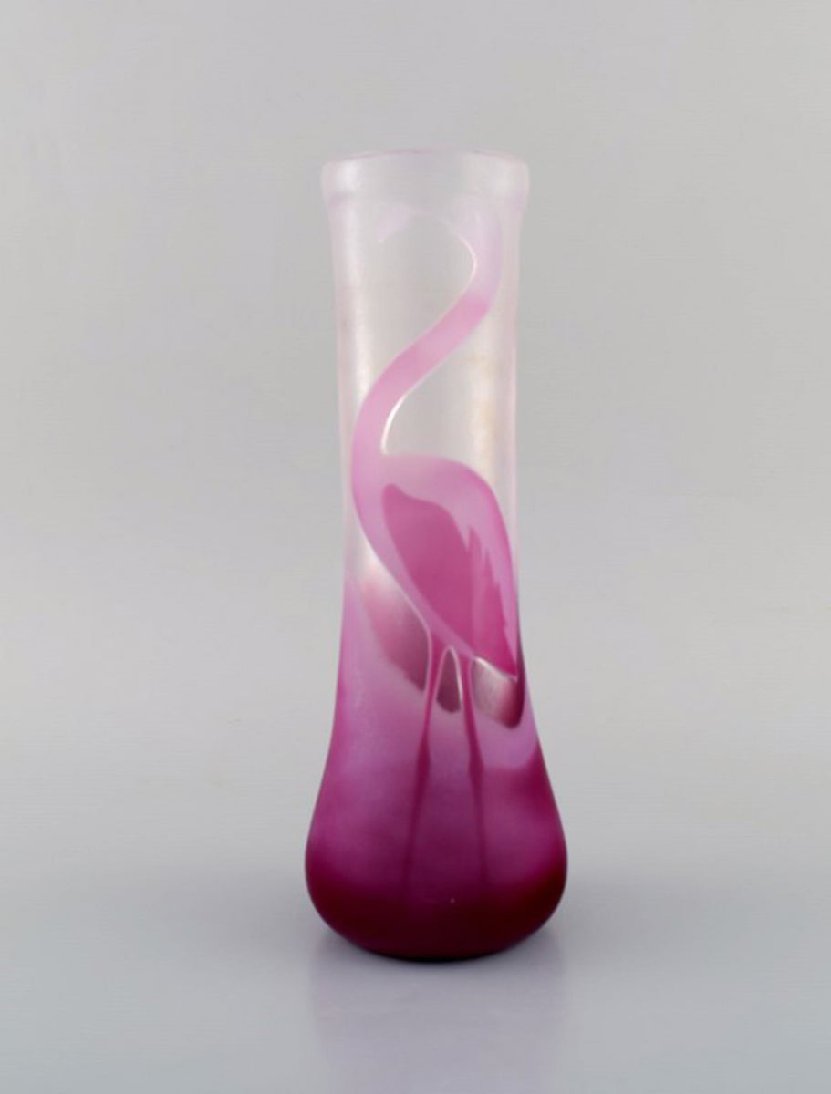 Paul Hoff for Costa Boda. Vase in art glass with pink flamingo