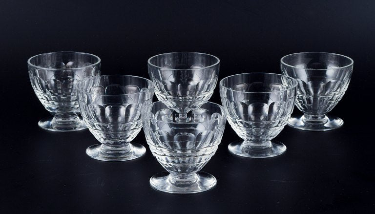 Baccarat, France, Five Art Deco Wine Glasses in Clear Crystal