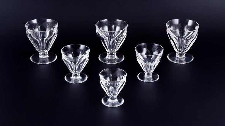 Six Art Deco St Louis cut crystal wine goblet glasses