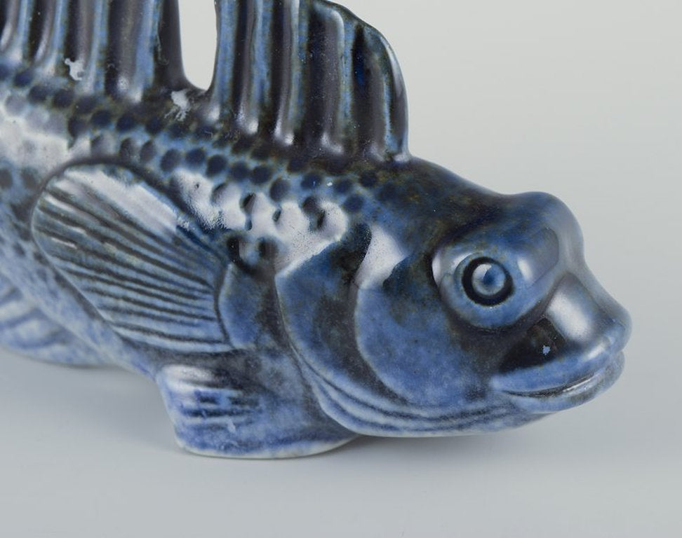 Sven Wejsfelt for Gustavsberg, Sweden. Unique 'Stim' fish in glazed ce ...