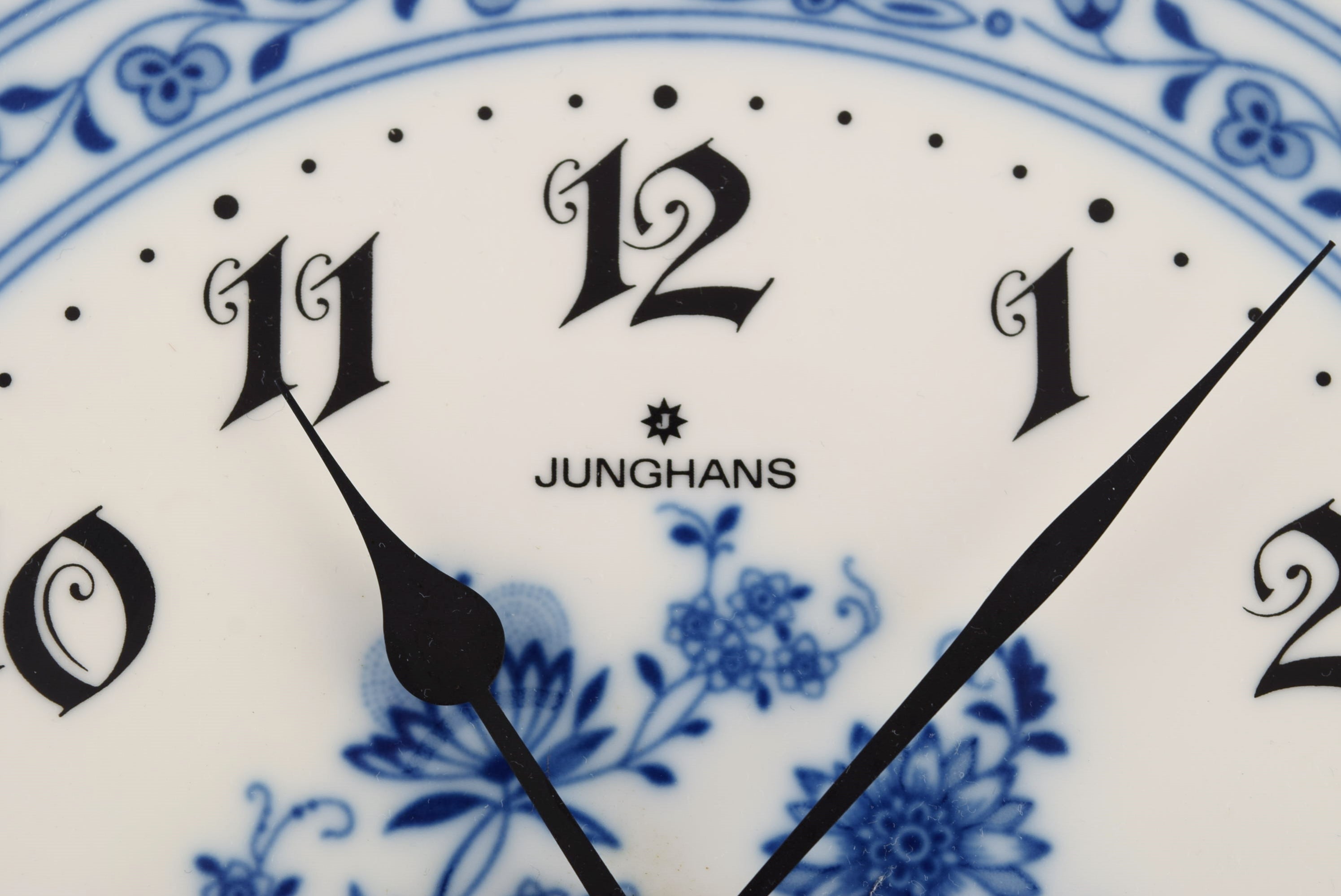 Junghans porcelain wall clock. Meissen Blue Onion style. Germany