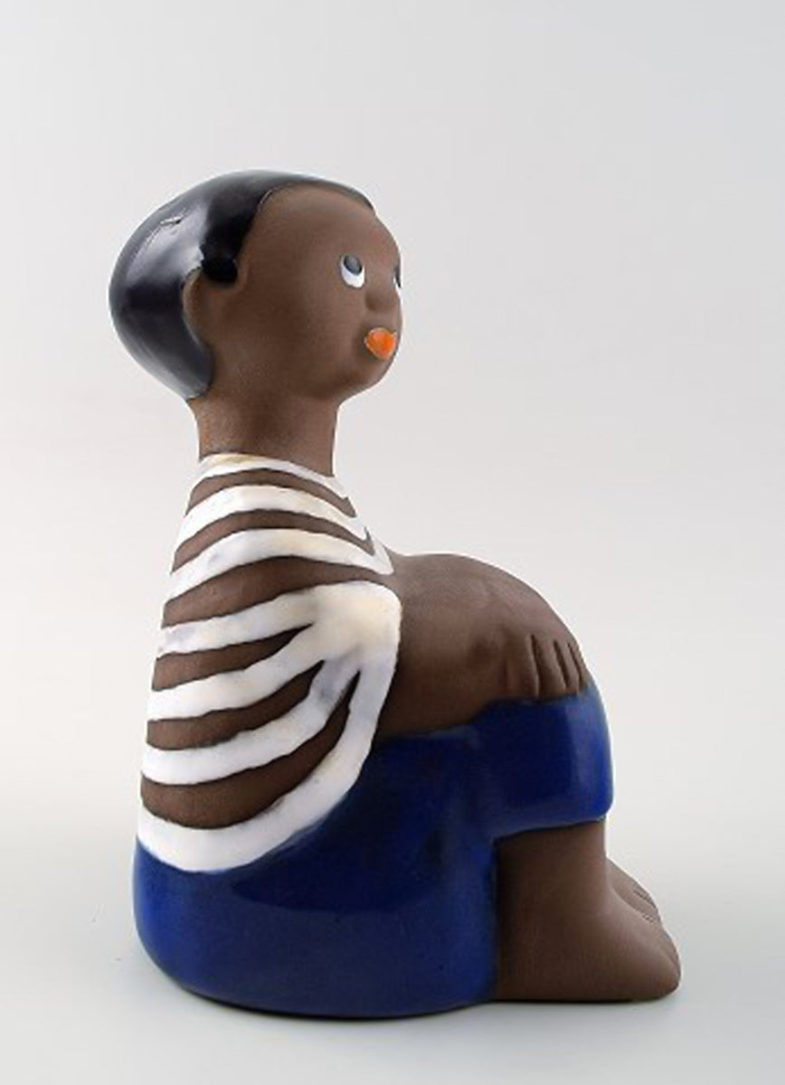 Mari Simulson, Upsala-Ekeby. Signed. Figure of boy. – L' ART COPENHAGEN